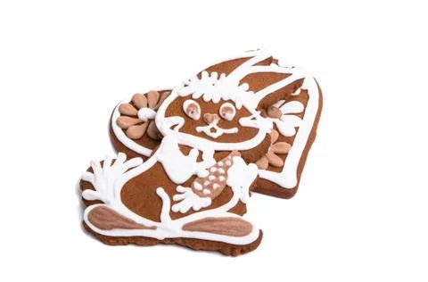 Ginger cookie hare isolated Stock Photos