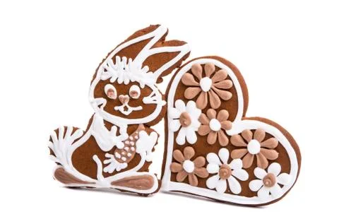 Ginger cookie hare isolated Stock Photos