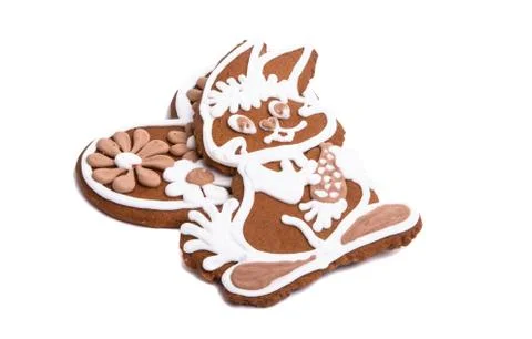Ginger cookie hare isolated Stock Photos