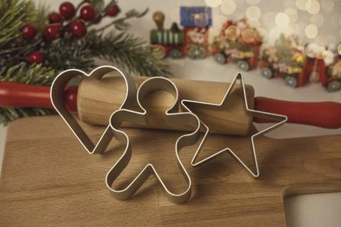Ginger cookies, gingerbread man , making christmas cookies , christmas concept Stock Photos