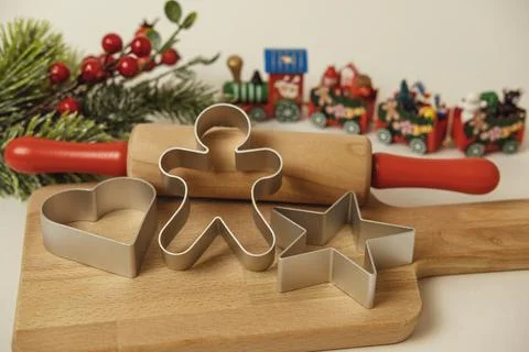 Ginger cookies, gingerbread man , making christmas cookies , christmas concept Stock Photos