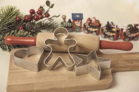 Ginger cookies, gingerbread man , making christmas cookies , christmas concept Stock Photos