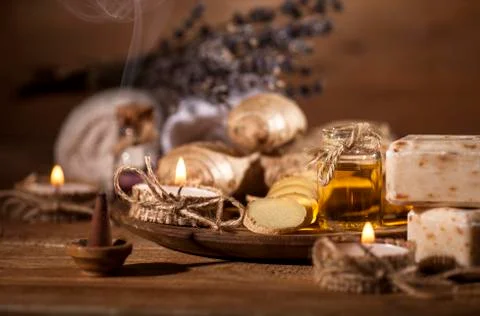 Ginger Essential oil Stock Photos