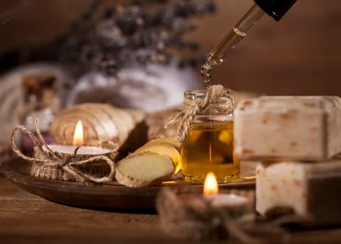Ginger Essential oil Foto stock