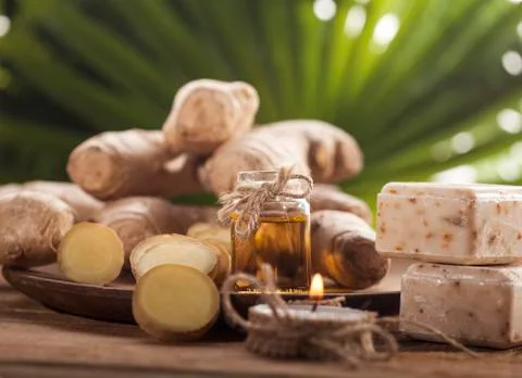 Ginger Essential oil Stock Photos
