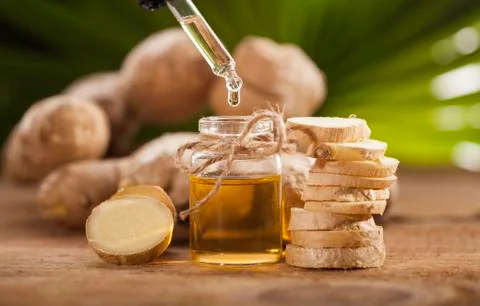 Ginger Essential oil Stock Photos
