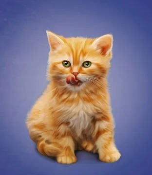 Ginger kitten on a blue background Stock Photos