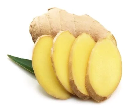 Ginger with a leaf Stock Photos