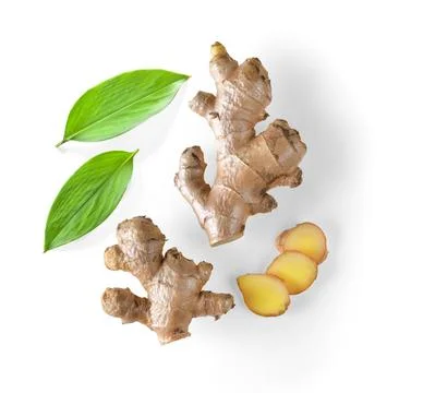 Ginger with leaves Isolated on a white background Stock Photos