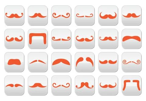 Ginger moustache or mustache vector buttons set Stock Illustration