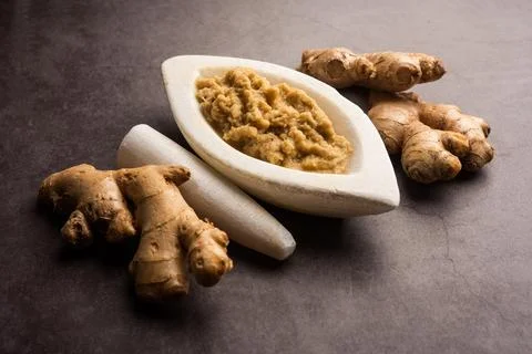 Ginger paste or mashed adrak Stock Photos