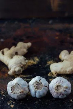 Ginger root and garlic Stock Photos