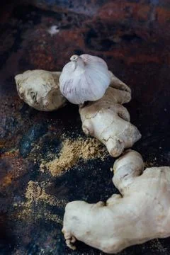Ginger root and garlic Stock Photos