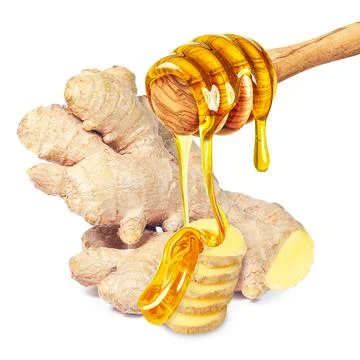 Ginger root and honey Stock Photos