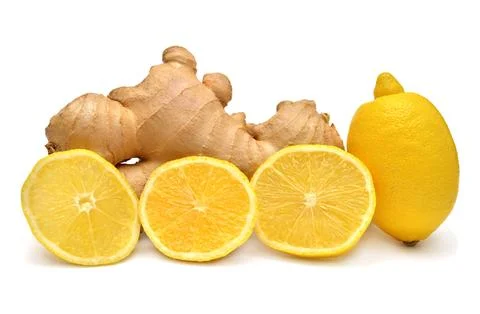 Ginger root and lemon isolated on a white background Stock Photos