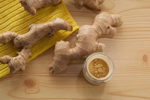Ginger root and powder Stock Photos