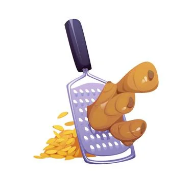Ginger root being grated on metal grater Stock Illustration