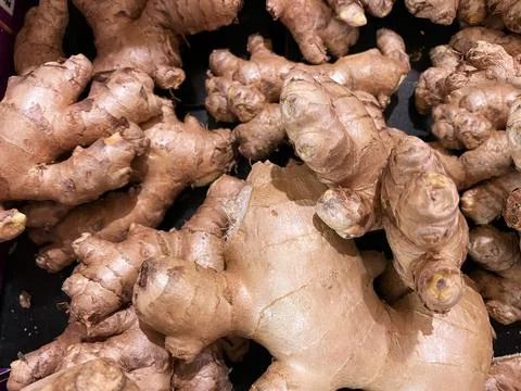 Ginger root bulk in a retail store Stock Photos