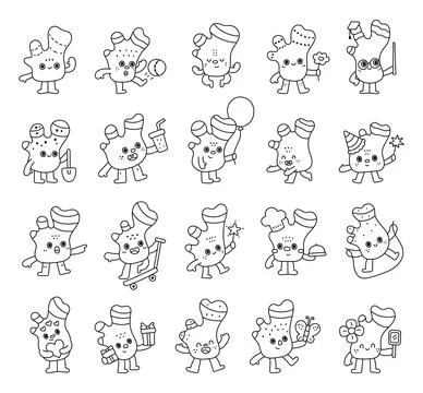 Ginger root character set in outline line art Stock Illustration