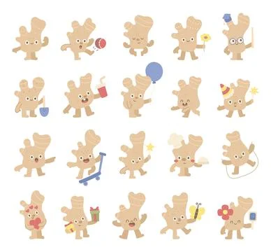 Ginger root character set in scandinavian style Stock Illustration