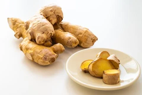 Ginger root cut. Stock Photos