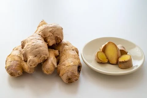 Ginger root cut. Stock Photos