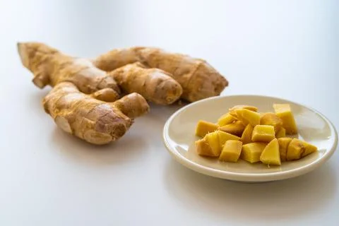 Ginger root cut. Stock Photos