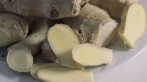 Ginger root extreme close up shot. Video stock 59980300