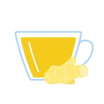 Ginger root herbal tea in glass cup. Teacup and ginger seasoning of fresh herb Illustrazione stock