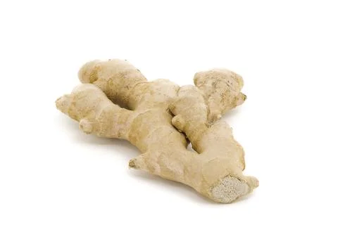 Ginger root isolated on clean white backdrop. Stock Photos