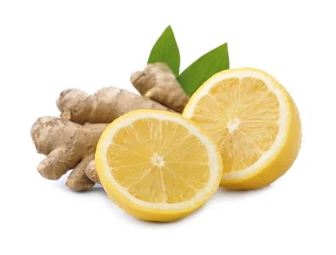 Ginger root with lemon fruits Stock Photos