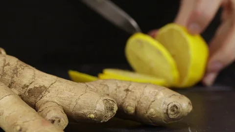 Ginger root lies in the foreground Stock Footage 122986612