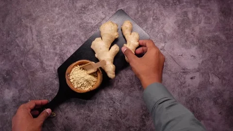 Ginger root prepared for cooking and healthy recipes Stock Footage 329143623
