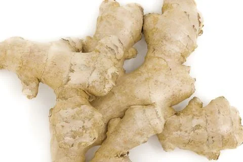 Ginger root presented on neutral white background. Stock Photos