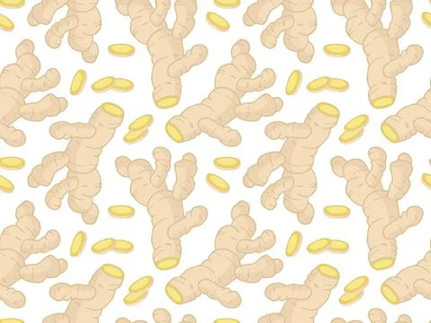 Ginger root seamless pattern. Hand drawn ginger illustration isolated on white Stock Illustration