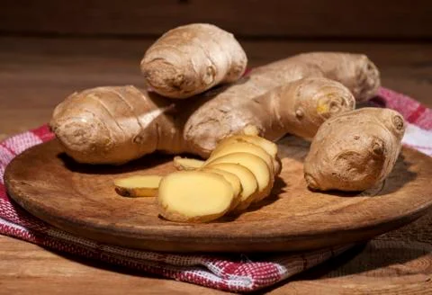 Ginger root sliced Stock Photos