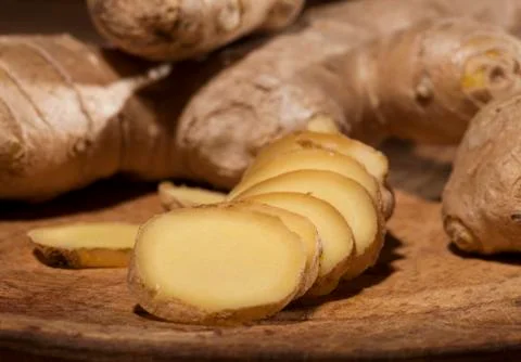 Ginger root sliced Stock Photos
