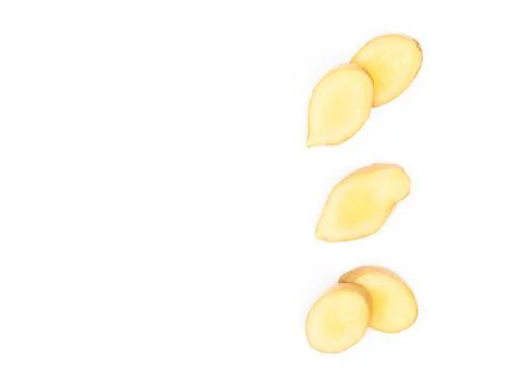 Ginger root  sliced on white background for herb and medical product concept Stock Photos