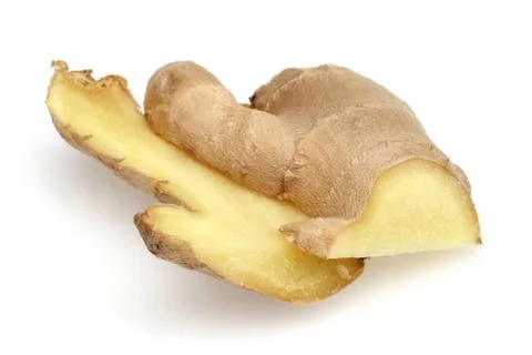 Ginger root with slices isolated on white Stock Photos