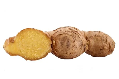 The Ginger root on the white background Stock Photos