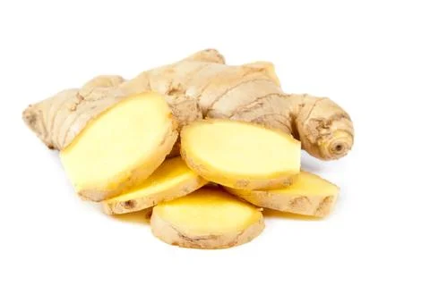 Ginger root on a white background. Stockfoto's