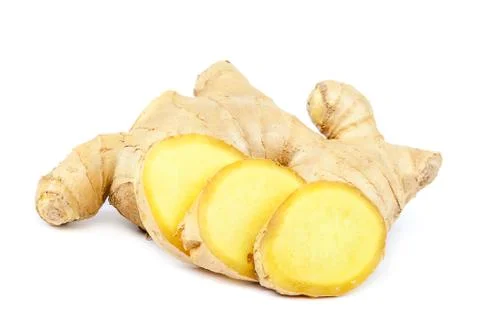 Ginger root on white background. Stock Photos
