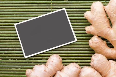 Ginger roots on the table, top view Stock Photos