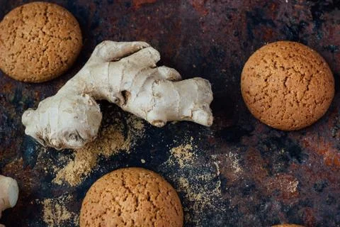 Ginger snaps on black Stock Photos