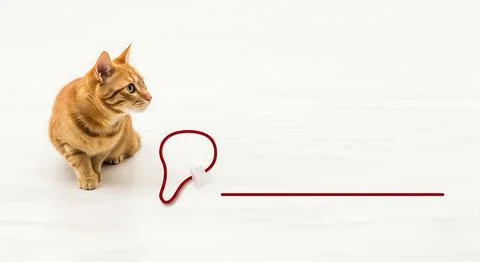 Ginger tabby cat sitting on white wooden floor looking sideways next to min.. Illustrazione stock