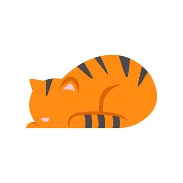 Ginger tabby cat sleeping curled up on white background Stock Illustration