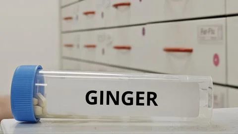GINGER tablets used to support digestion and reduce nausea Stock Photos