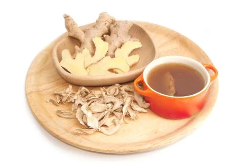Ginger tea and ginger root ,fresh and dried herb Stock Photos