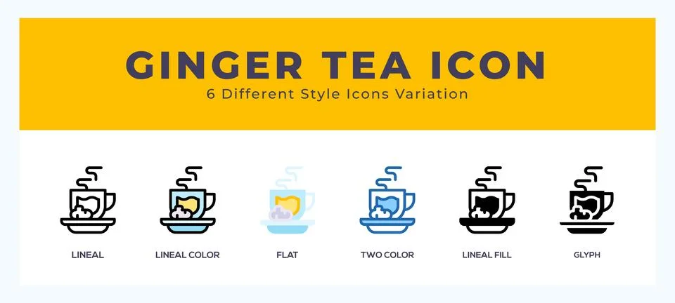 Ginger tea icon set pack vector illustration. Stock Illustration