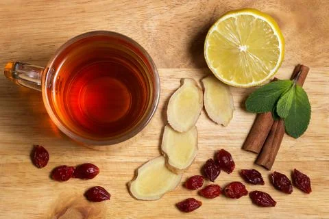Ginger tea with mint and lemon Stock Photos